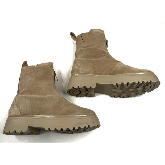 Allsaints Ophelia Chunky Beige Suede Platform Chelsea Boot Zip Womens US 7 EU 37 - Picture 5 of 10
